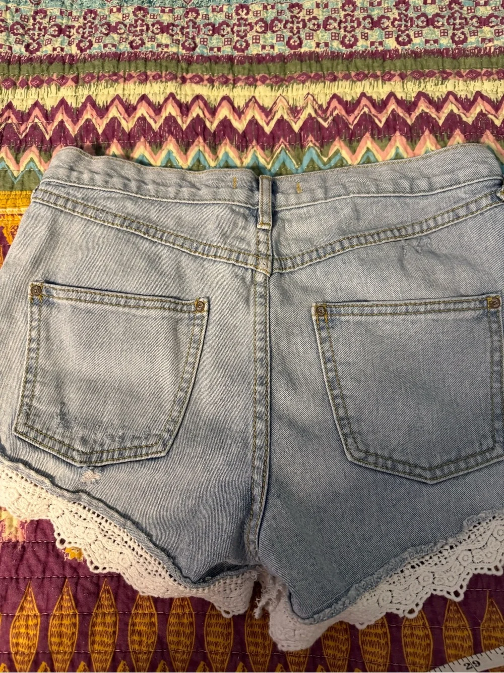 Free People Light Blue Denim Lace Trim Women’s Shorts